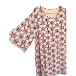 Retro Style Dress shift L bell sleeve peach mandala chic workwear cocktail dress